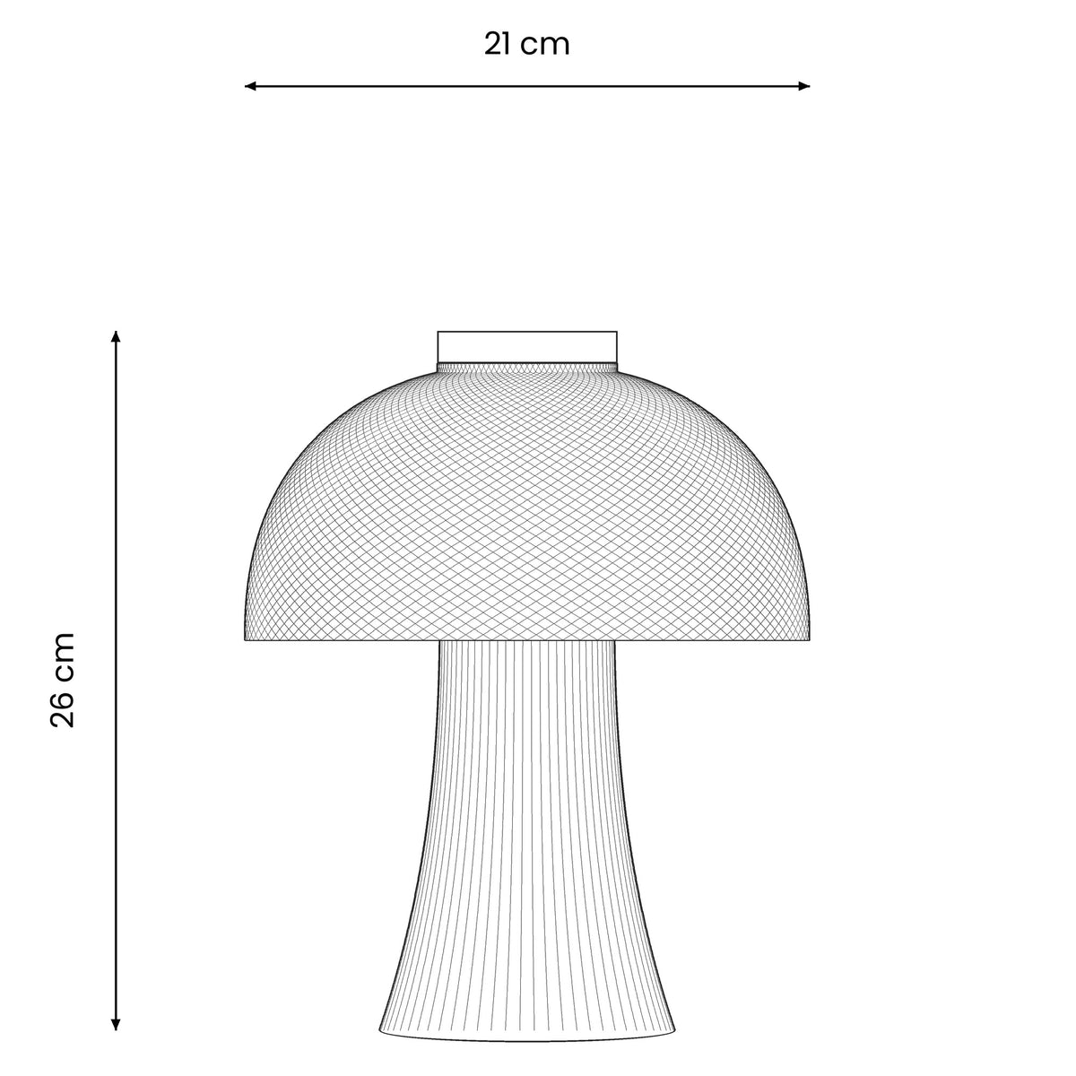 Linger side view with dimensions: 21 cm wide, 26 cm tall